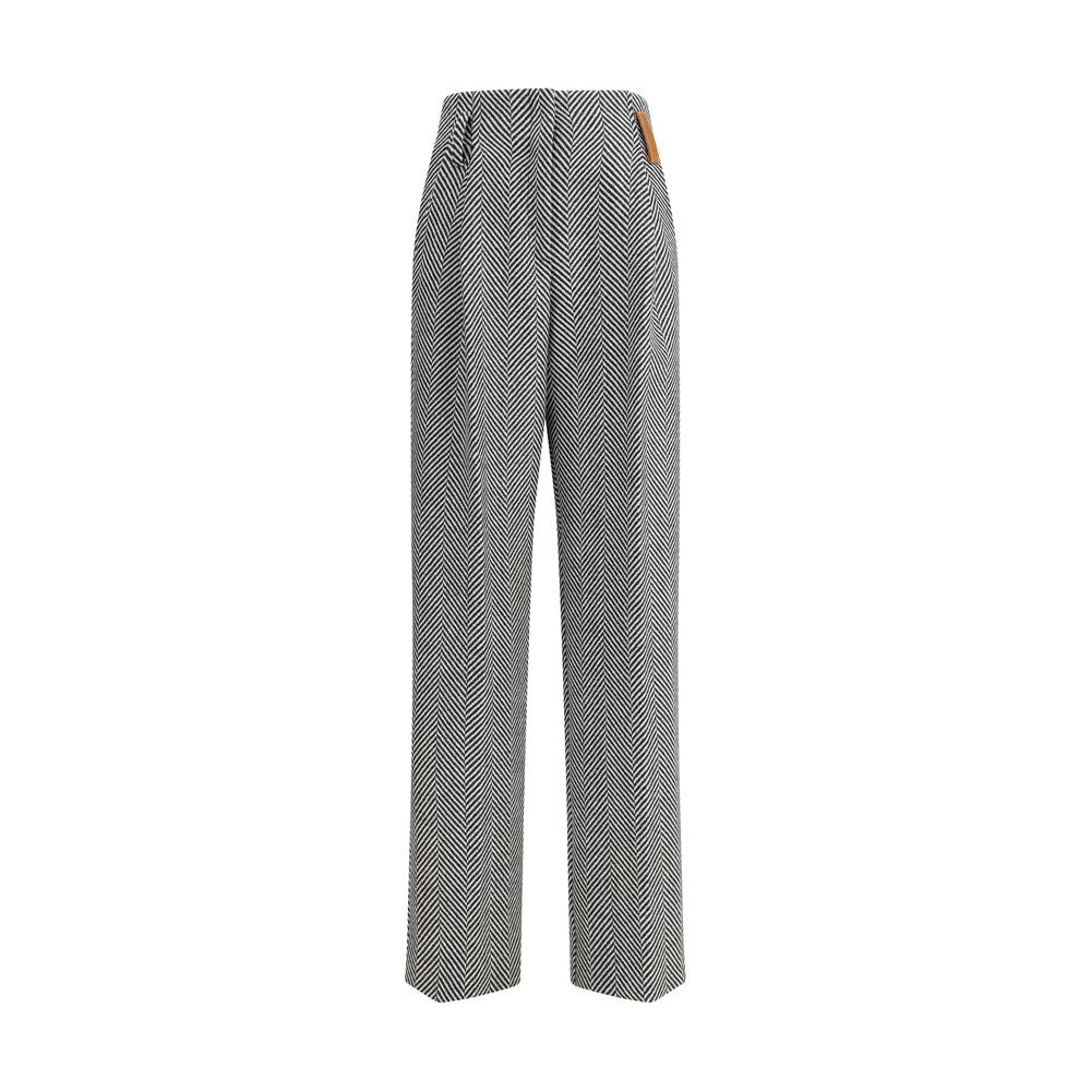 Forte_Forte High-waisted Wool Trousers with chevron pattern