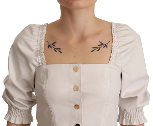 PINKO White Square Neck Button Down Crop Blouse