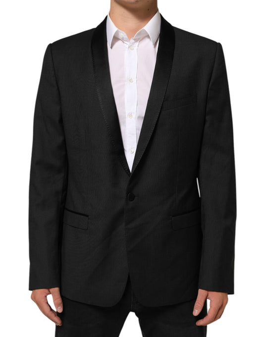 Dolce & Gabbana Black Wool GOLD 1 Button Suit Coat Blazer