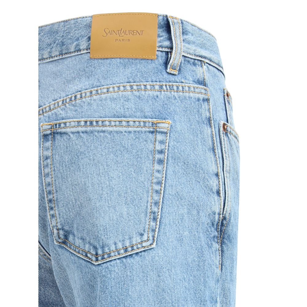 Saint Laurent Blue Cotton Straight-Leg Jeans