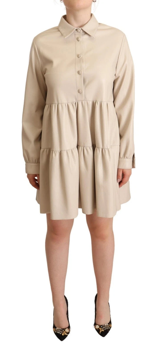 Jucca Leather Beige Long Sleeves Collared A-line Mini Dress