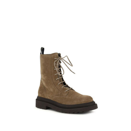 Brunello Cucinelli Brown Calf Leather Bos Taurus Lace-Up Boots