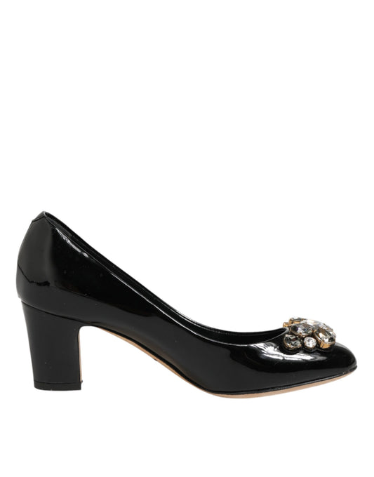 Dolce & Gabbana Black Leather Crystals Heels Pumps Shoes
