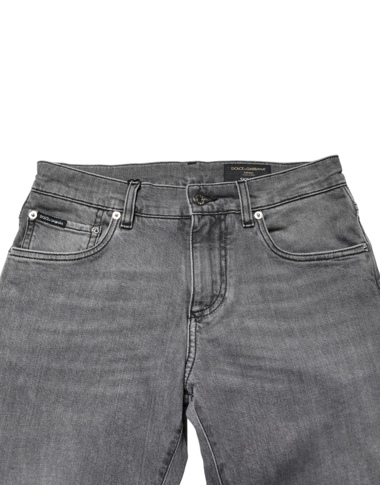 Dolce & Gabbana Gray Cotton Mid Waist Skinny Denim Jeans