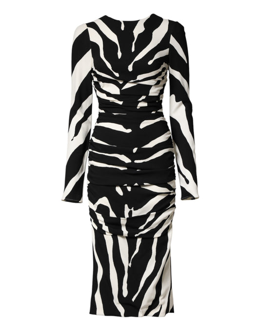 Dolce & Gabbana Black White Zebra Viscose Sheath Midi Dress