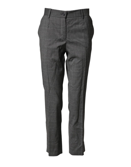 Dolce & Gabbana Dark Gray Check Tartan VirginWool Dress Pants