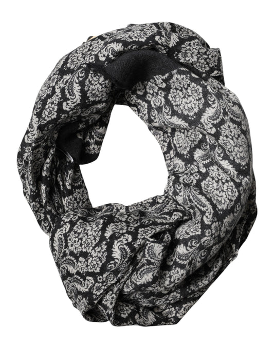 Dolce & Gabbana Black White Damask Patterned Lace Men Scarf