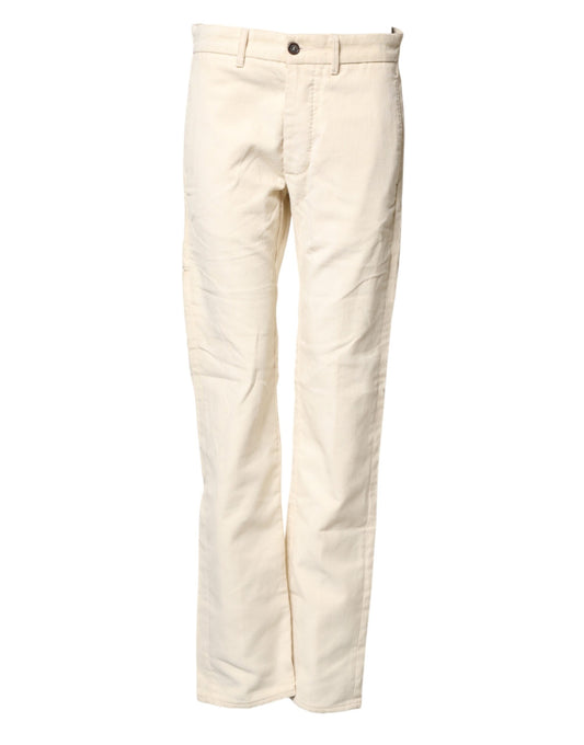 Fortela Off White Cotton Straight Men Corduroy Chino Trouser Pants