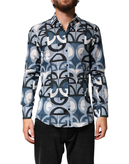 Dolce & Gabbana Blue MARTINI Long Sleeves Casual Logo Shirt