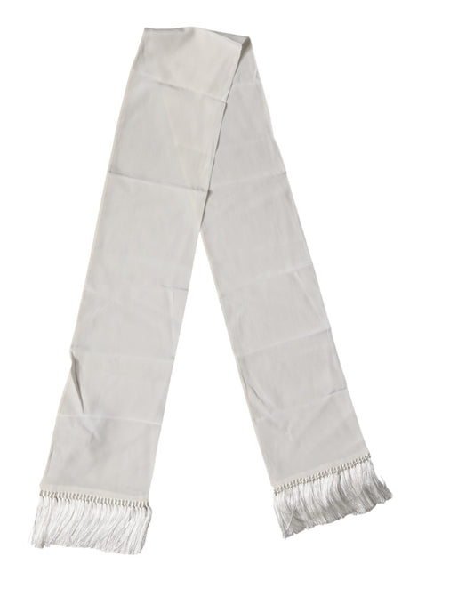 Dolce & Gabbana White Silk Fringes Neck Wrap Foulard Scarf