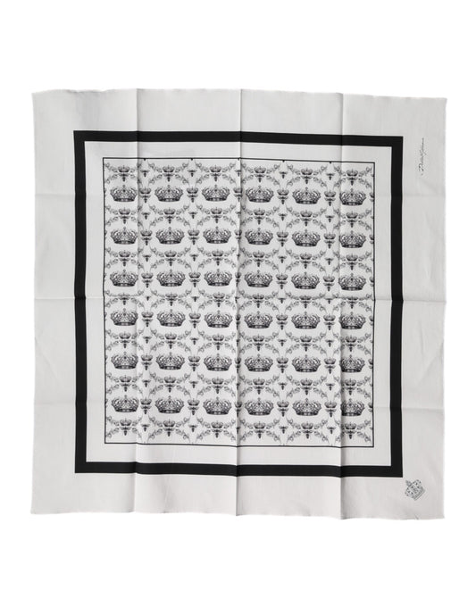 Dolce & Gabbana White Crown Cotton Men Square Foulard Scarf