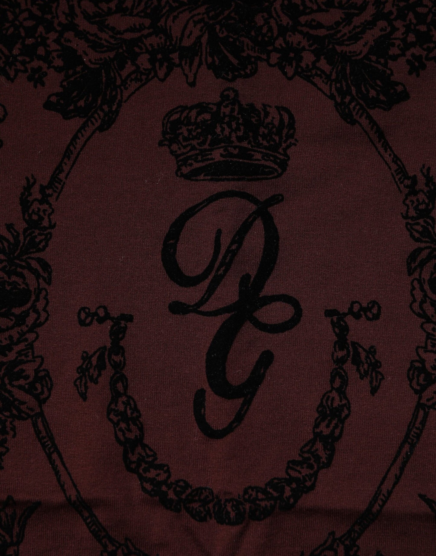 Dolce & Gabbana Maroon DG Crown Floral Crewneck Men T-shirt