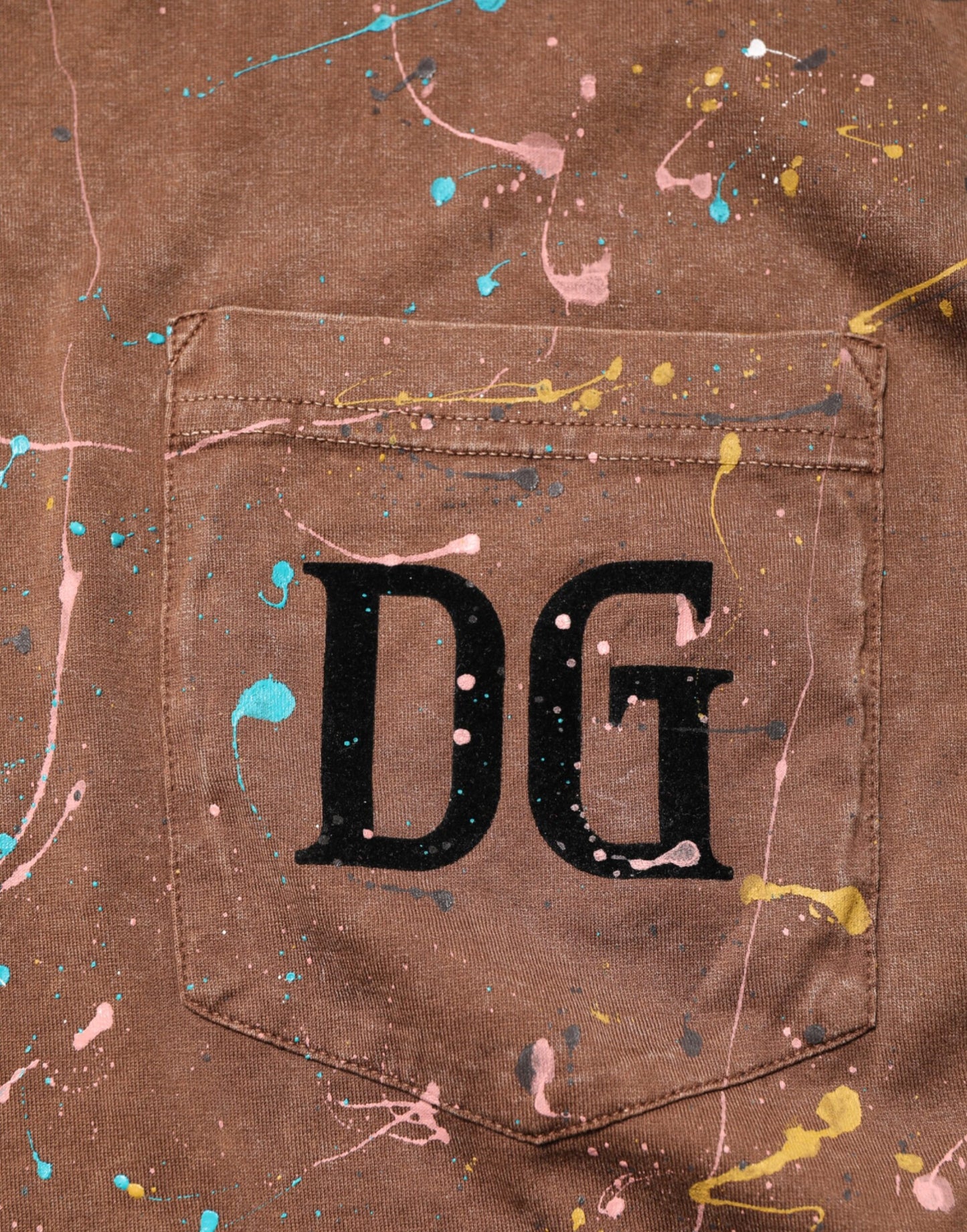 Dolce & Gabbana Brown Splash Color Cotton Crew Neck T-shirt