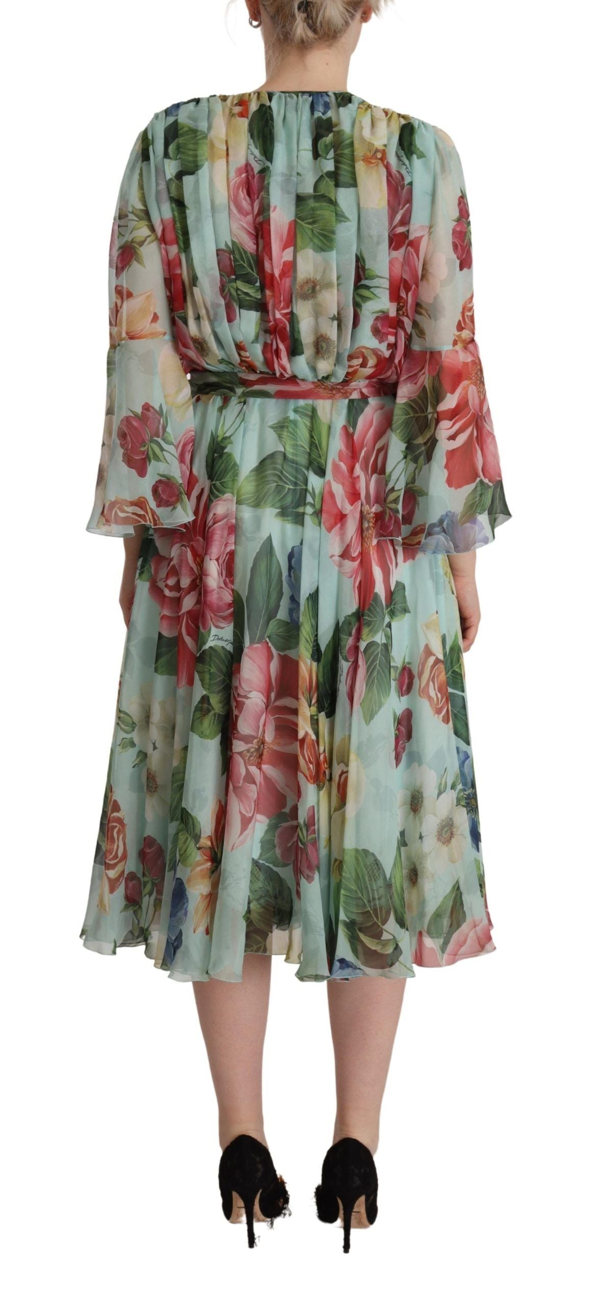 Dolce & Gabbana Multicolor Green Silk Wrap Gown Dress