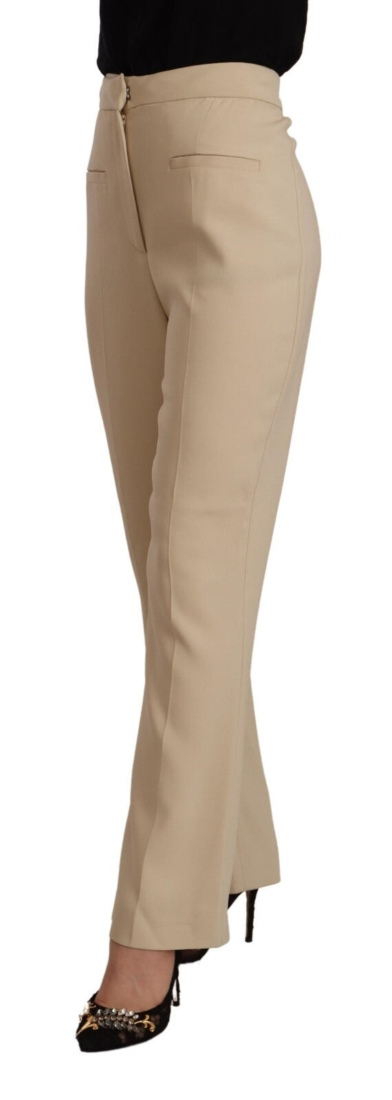 Alberta Ferretti Beige Viscose High Waist Flared Dress Trouser Pants
