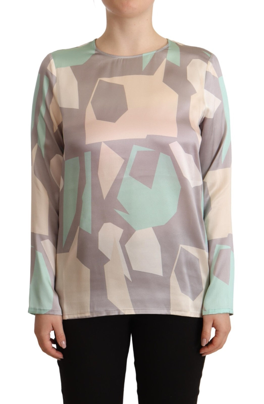Fabiana Filippi Multicolor Silk Long Sleeves Round Neck Top Blouse