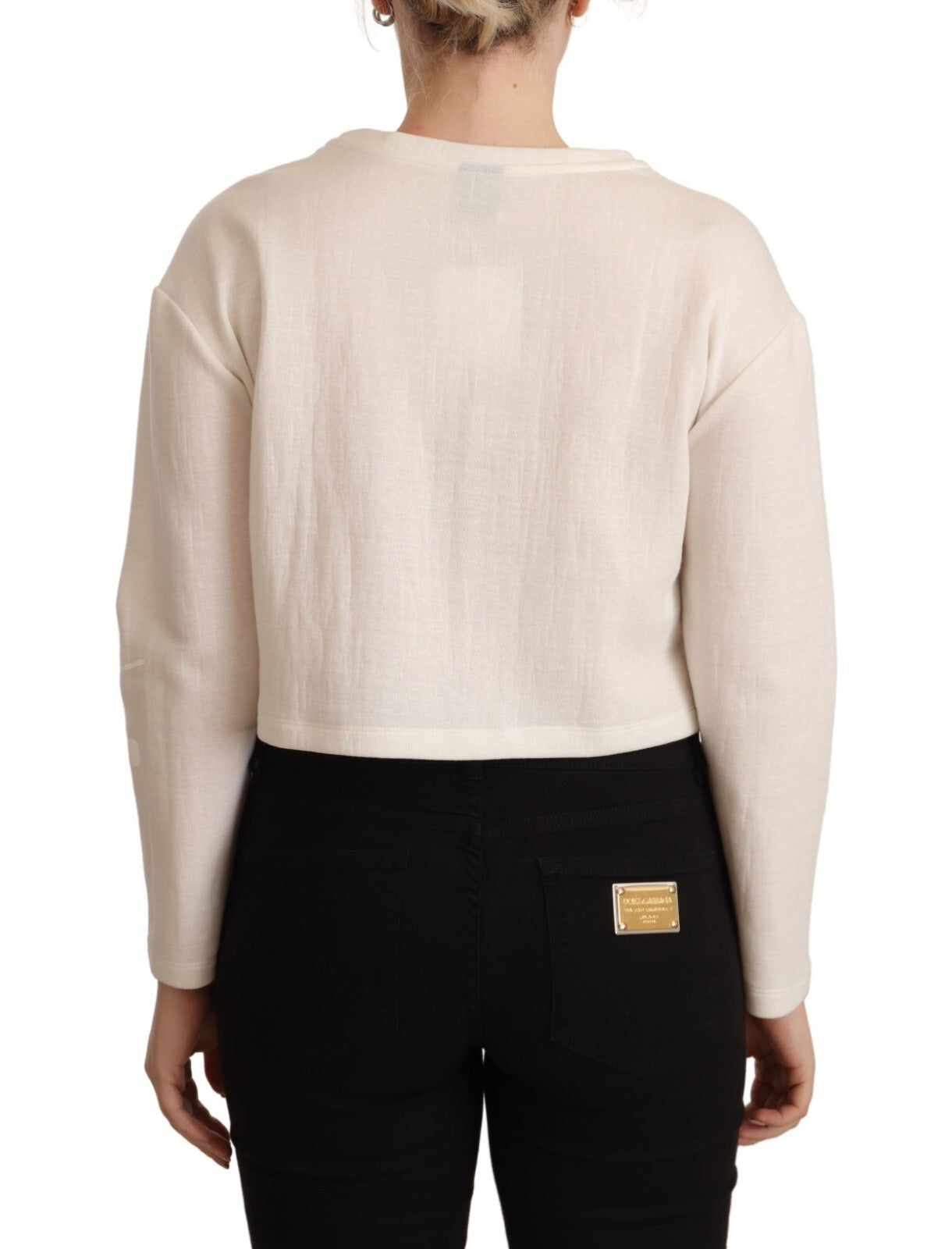 PINKO Beige Logo Long Sleeve Cropped Pullover Sweater