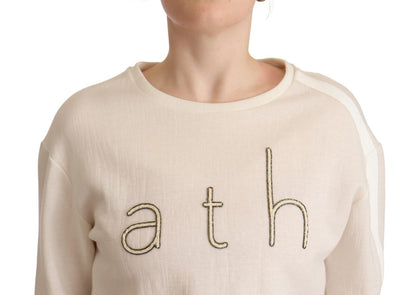 PINKO Beige Logo Long Sleeve Cropped Pullover Sweater