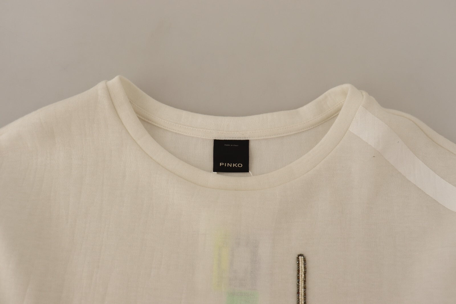 PINKO Beige Logo Long Sleeve Cropped Pullover Sweater