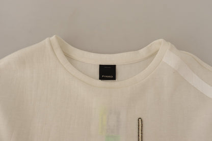 PINKO Beige Logo Long Sleeve Cropped Pullover Sweater