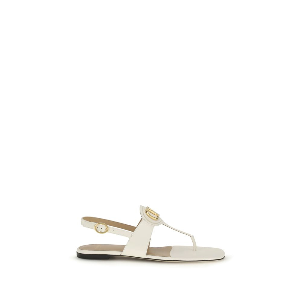 Valentino Garavani Beige Calf Leather Bos Taurus Flat Sandals