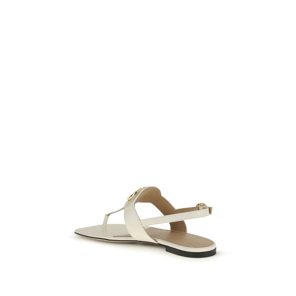 Valentino Garavani Beige Calf Leather Bos Taurus Flat Sandals