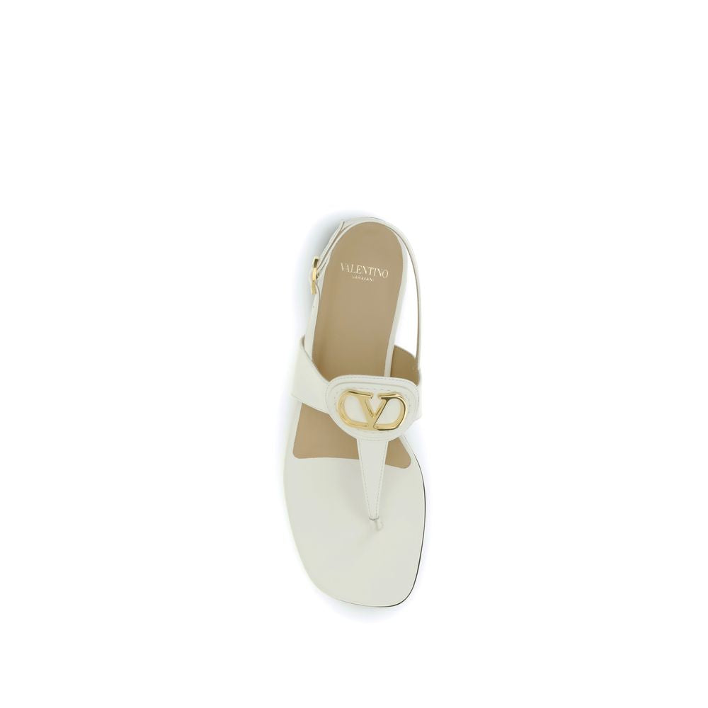 Valentino Garavani Beige Calf Leather Bos Taurus Flat Sandals