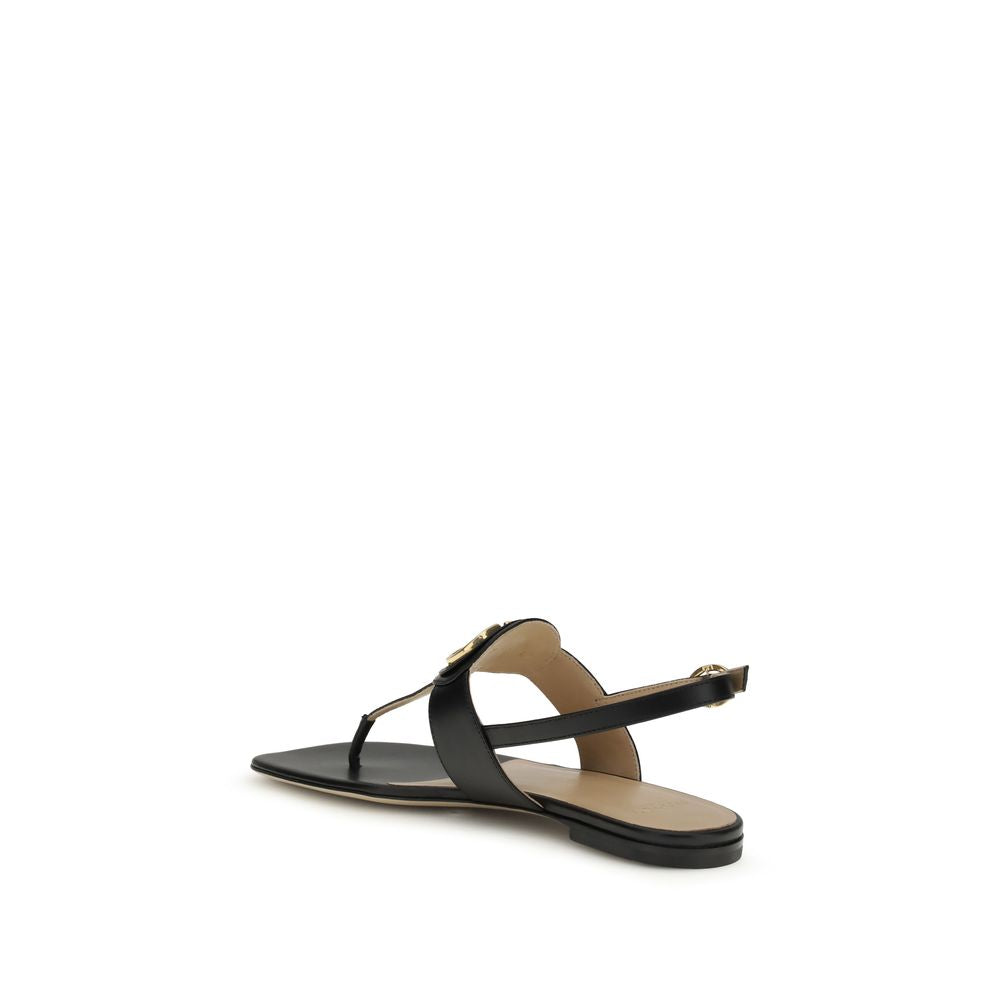 Valentino Garavani Black Calf Leather Bos Taurus Flat Sandals