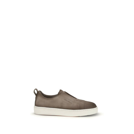 Santoni Beige Calf Leather Bos Taurus Low Top Sneakers