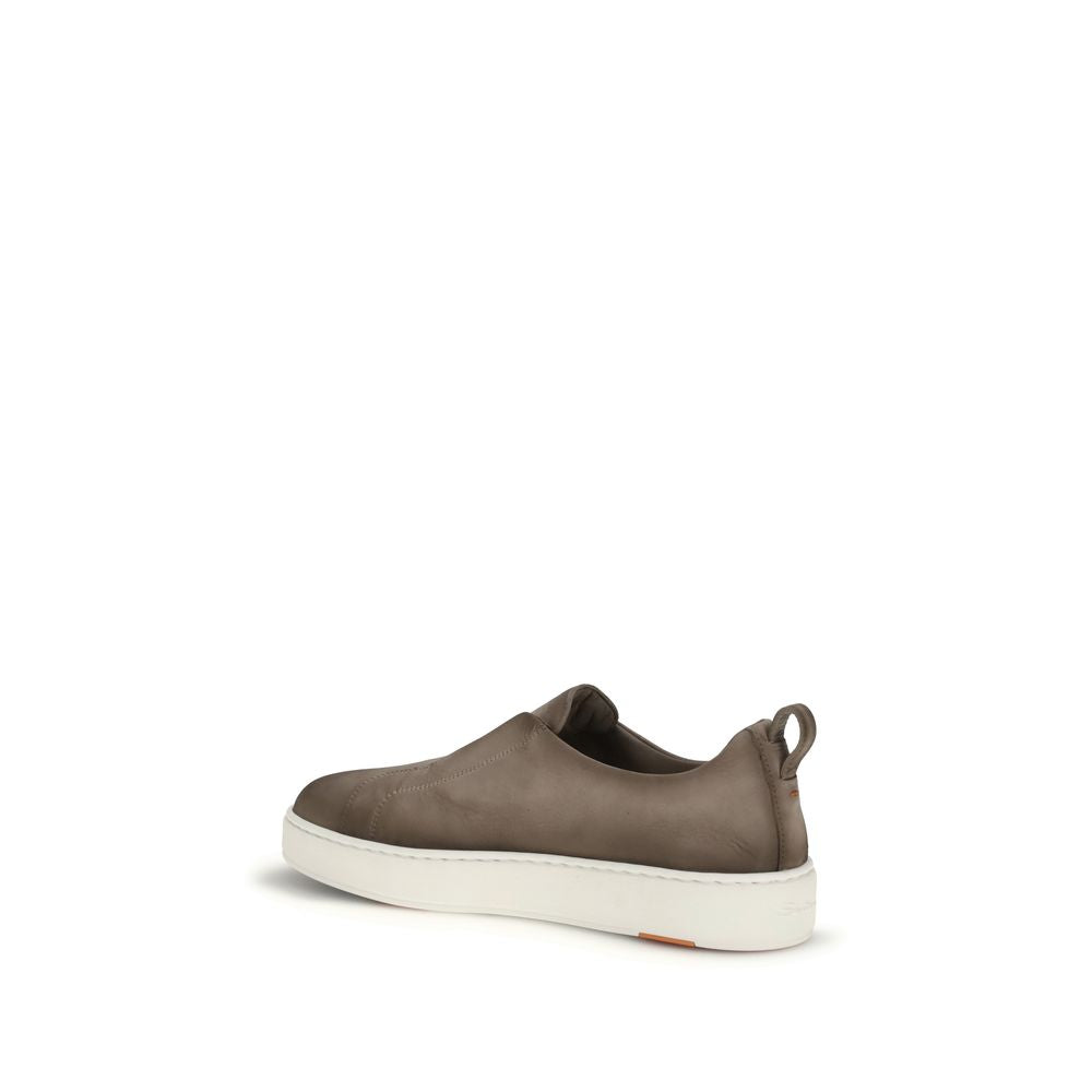 Santoni Beige Calf Leather Bos Taurus Low Top Sneakers