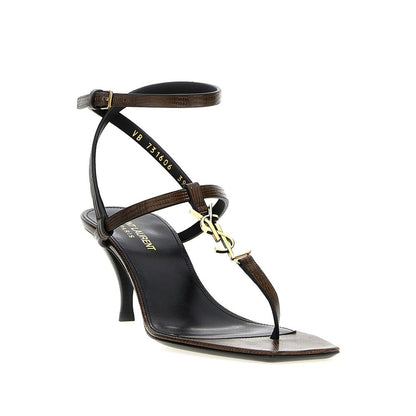 Saint Laurent Brown Calfskin Stiletto Heel Sandals