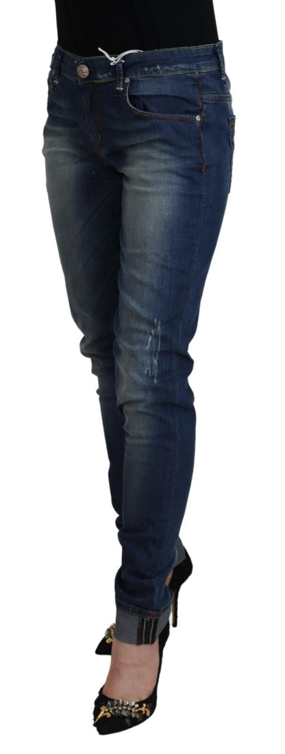 Acht Blue Washed Cotton Slim Fit Women Denim Pants Jeans