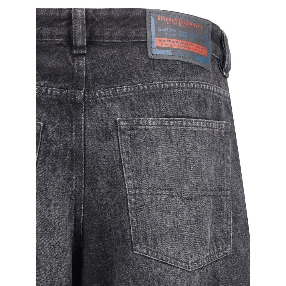 Diesel Black Cotton Relaxed Fit Jeans