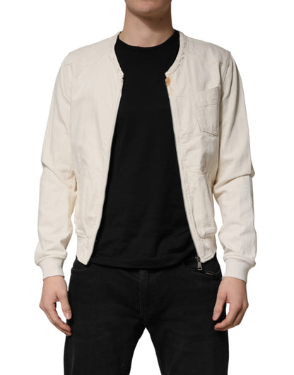 Dolce & Gabbana Off White Cotton Full Zip Denim Men Blouson Jacket
