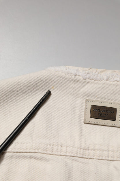 Dolce & Gabbana Off White Cotton Full Zip Denim Men Blouson Jacket