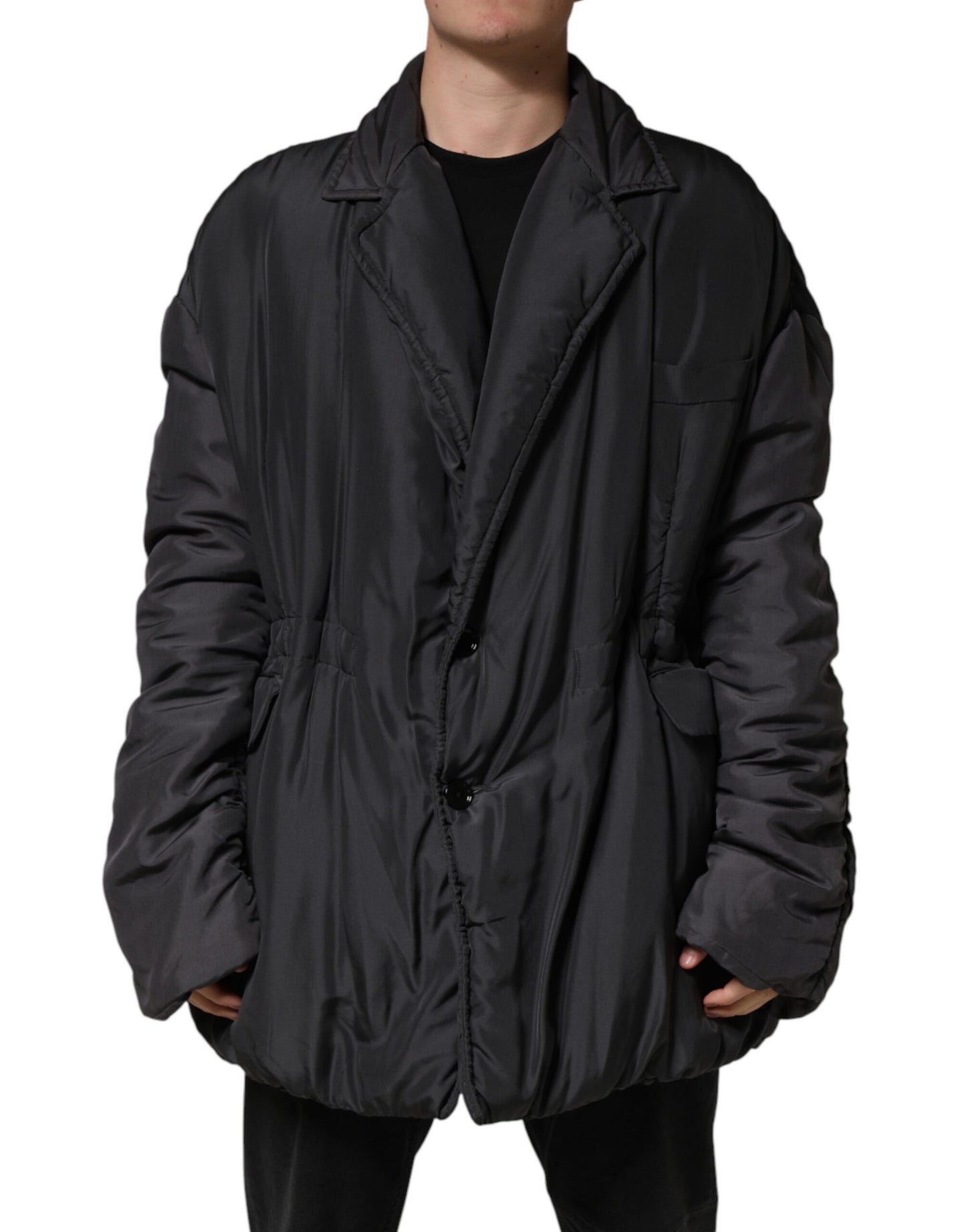 Dolce & Gabbana Black Silk Padded Parka Men Coat Jacket