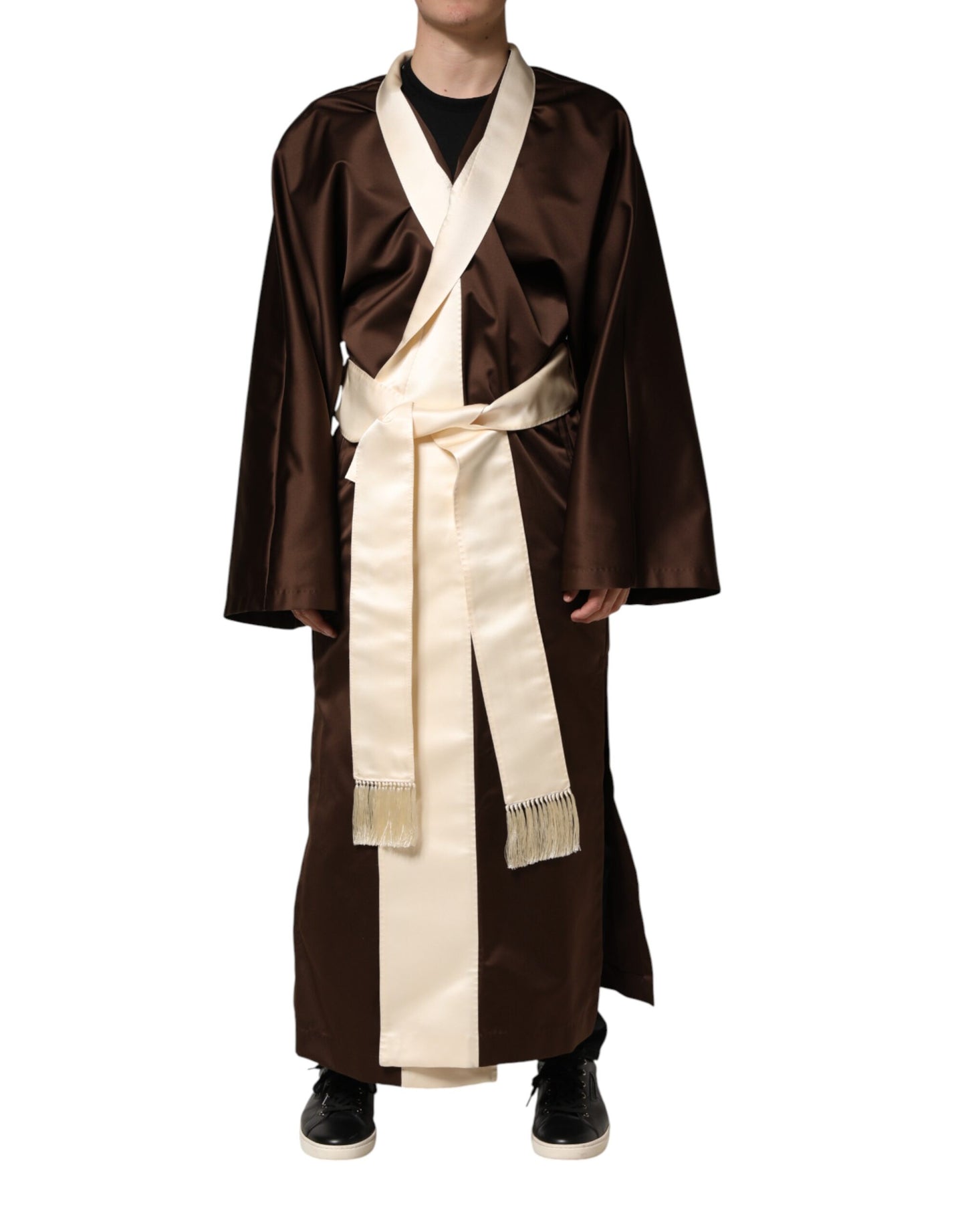 Dolce & Gabbana Brown Cream Lounge Belted Bathrobe Jacket