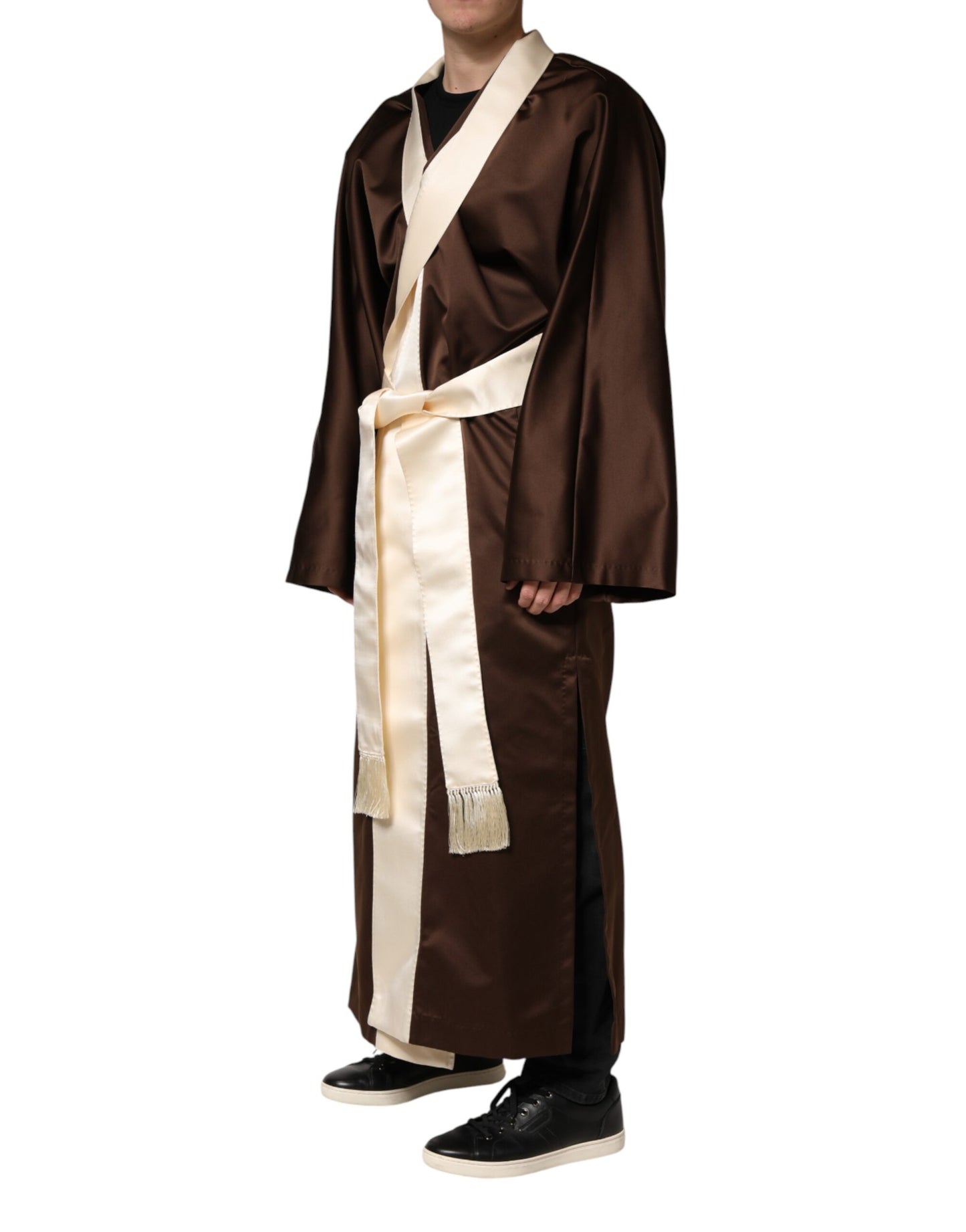 Dolce & Gabbana Brown Cream Lounge Belted Bathrobe Jacket