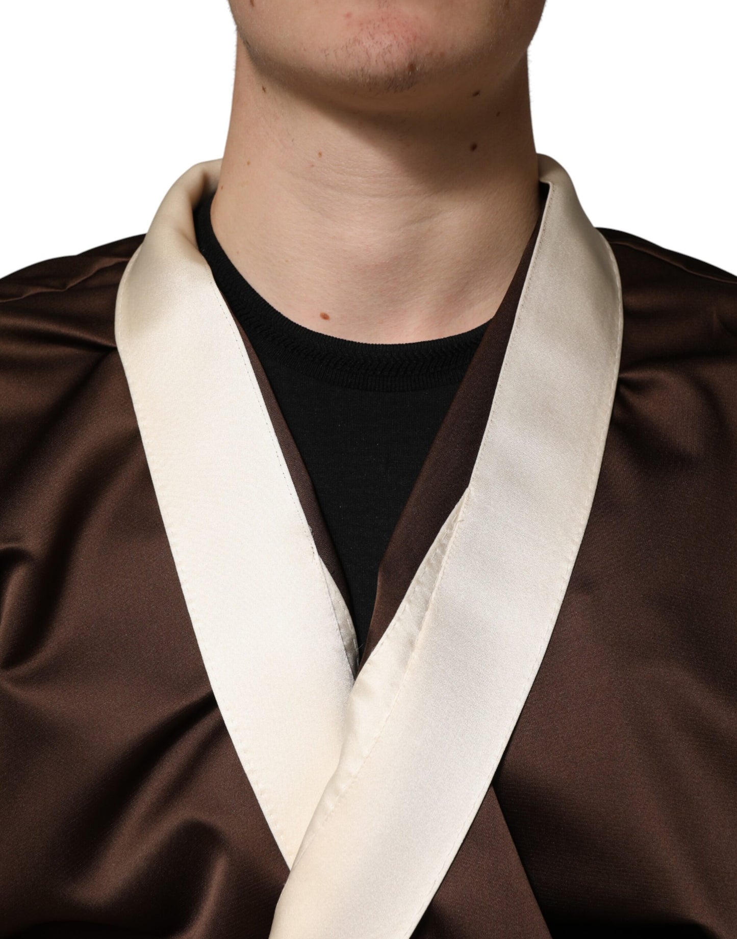 Dolce & Gabbana Brown Cream Lounge Belted Bathrobe Jacket