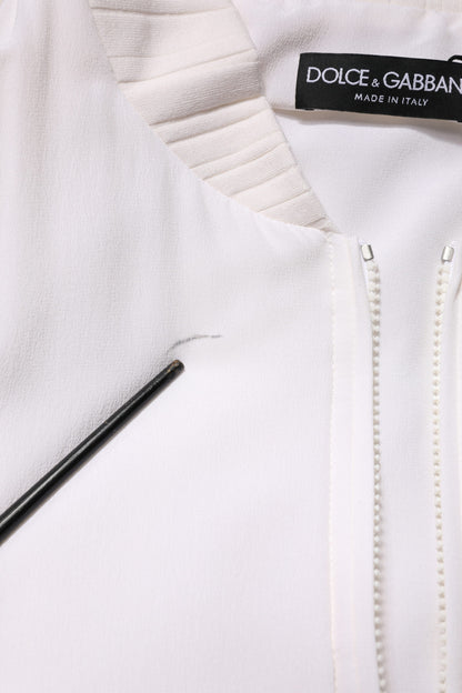 Dolce & Gabbana White Silk Full Zip Bomber Blouson Jacket