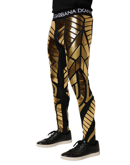 Dolce & Gabbana Black Gold Geometric Logo Men Leggings Pants