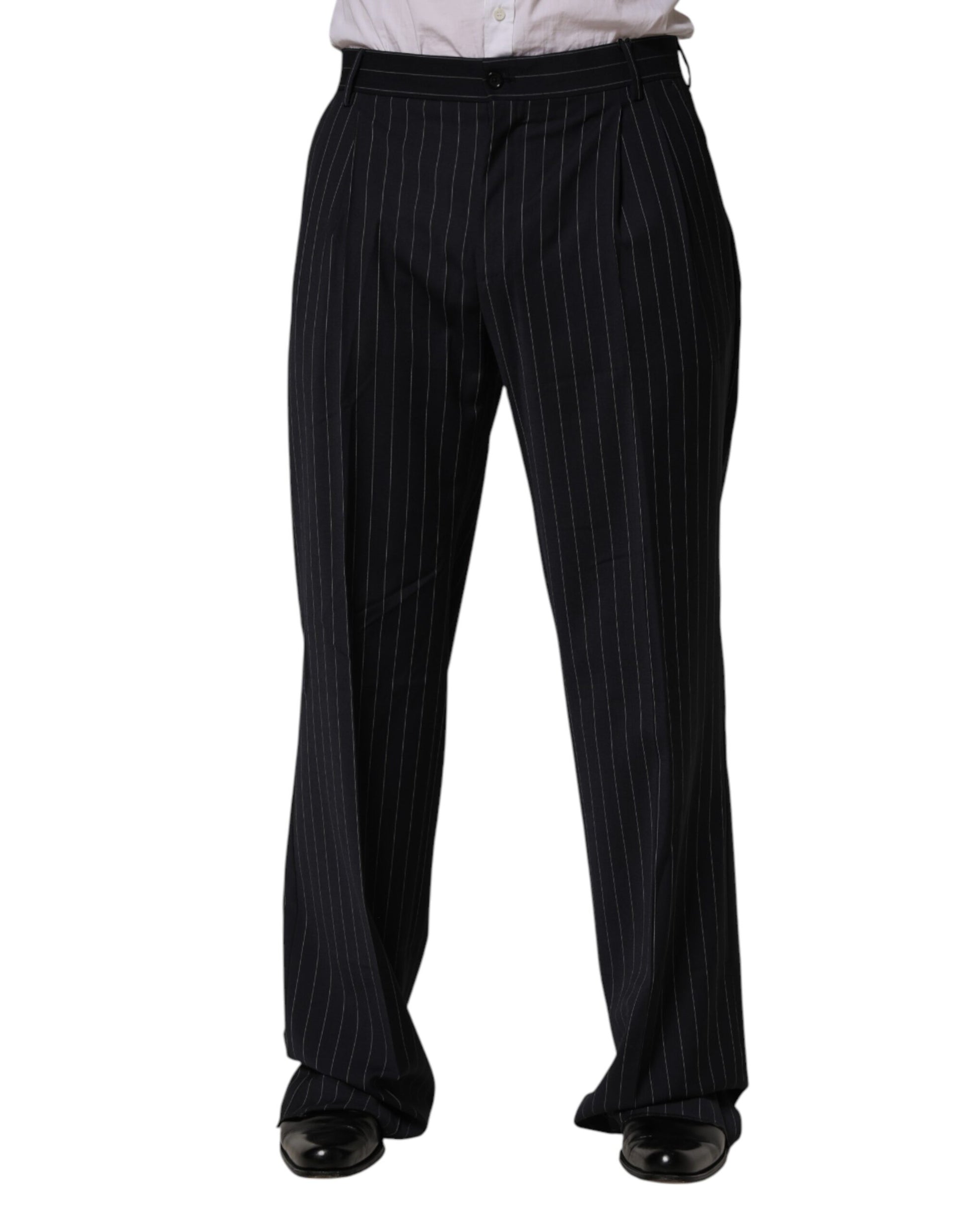 Dolce & Gabbana Black Stripe Straight Men Dress Trouser Pants