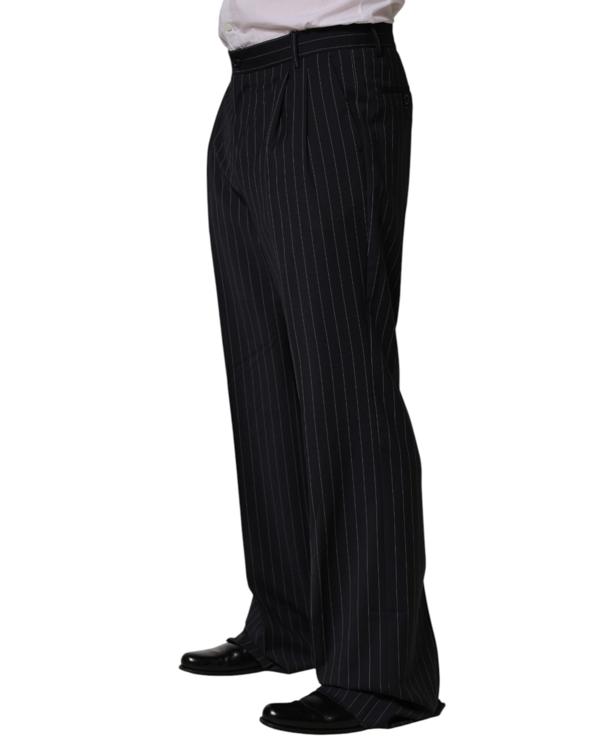 Dolce & Gabbana Black Stripe Straight Men Dress Trouser Pants