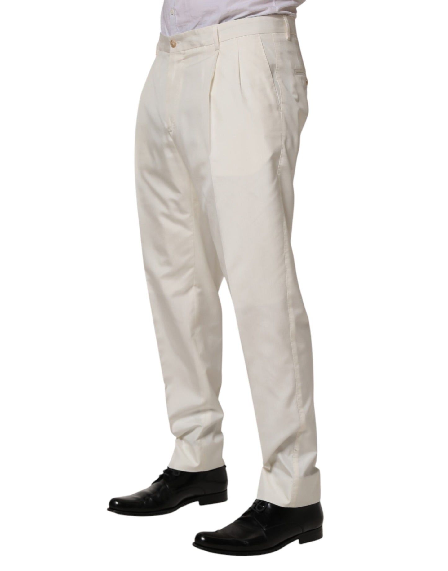 Dolce & Gabbana White Silk Tapered Dress Men Trouser Pants