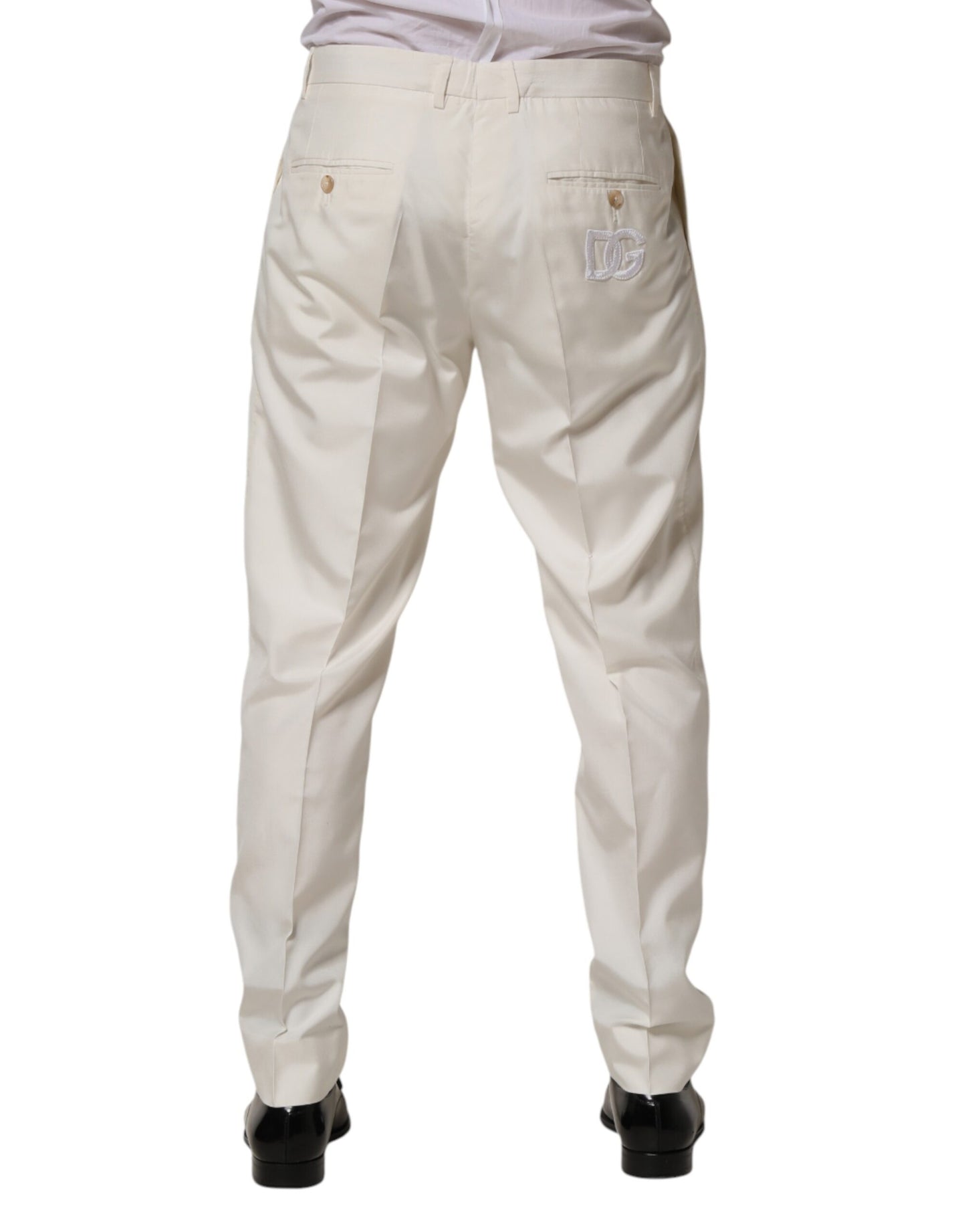 Dolce & Gabbana White Silk Tapered Dress Men Trouser Pants