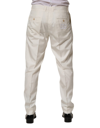 Dolce & Gabbana White Silk Tapered Dress Men Trouser Pants