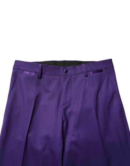 Dolce & Gabbana Purple Wool Skinny Dress Men Trouser Pants