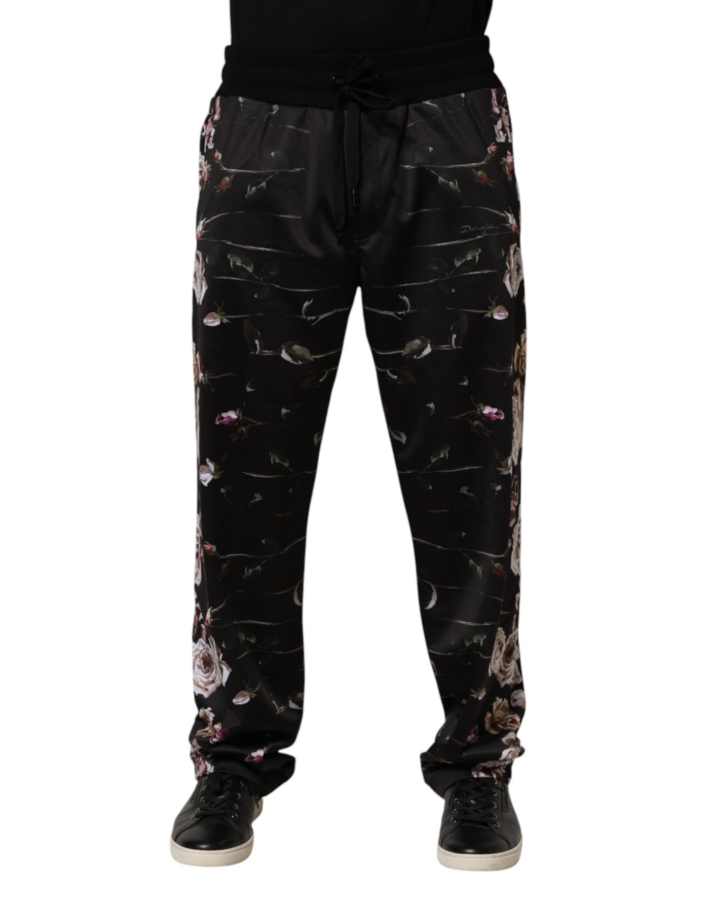 Dolce & Gabbana Black Floral Straight-Leg Chino Trouser Pants