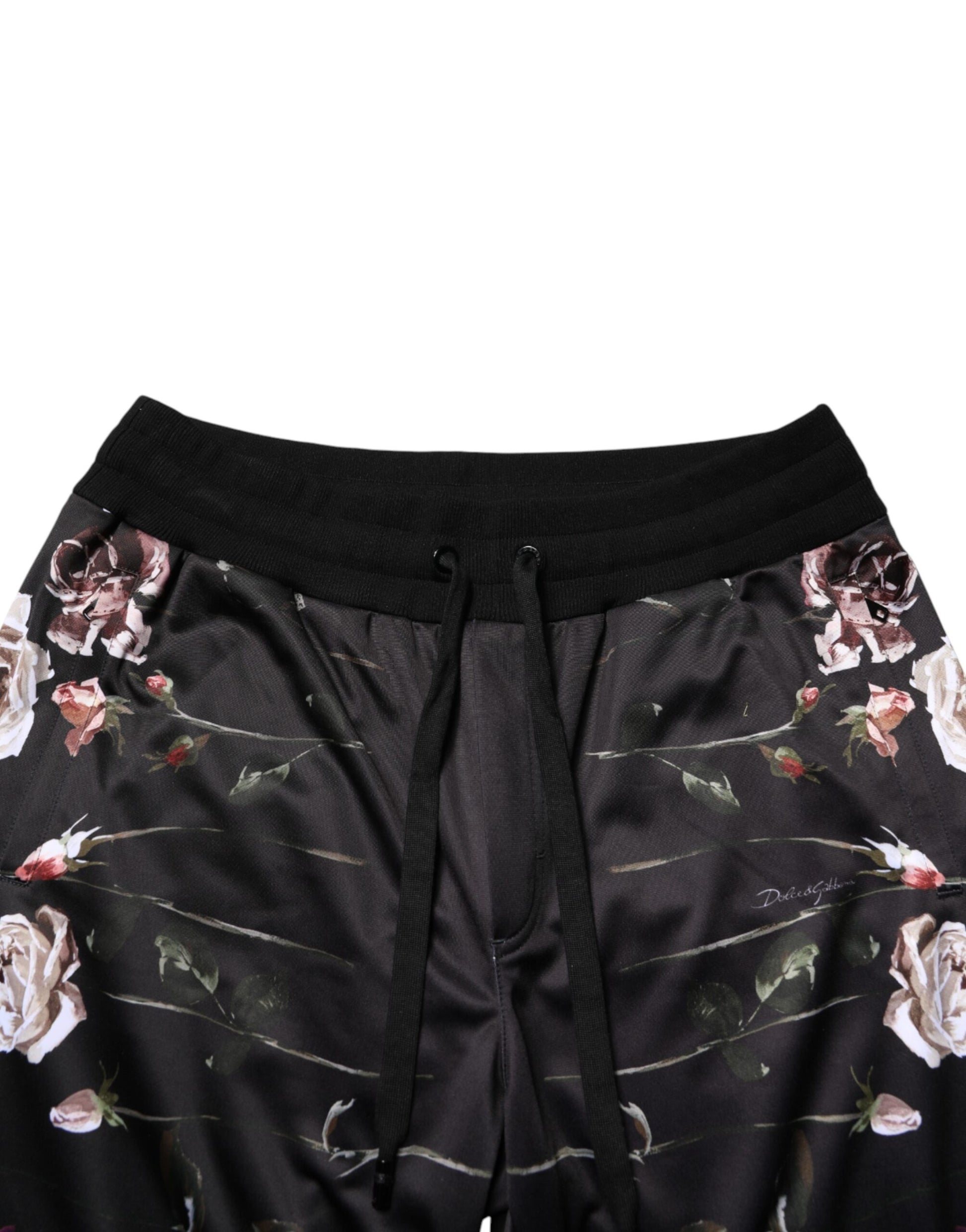 Dolce & Gabbana Black Floral Straight-Leg Chino Trouser Pants
