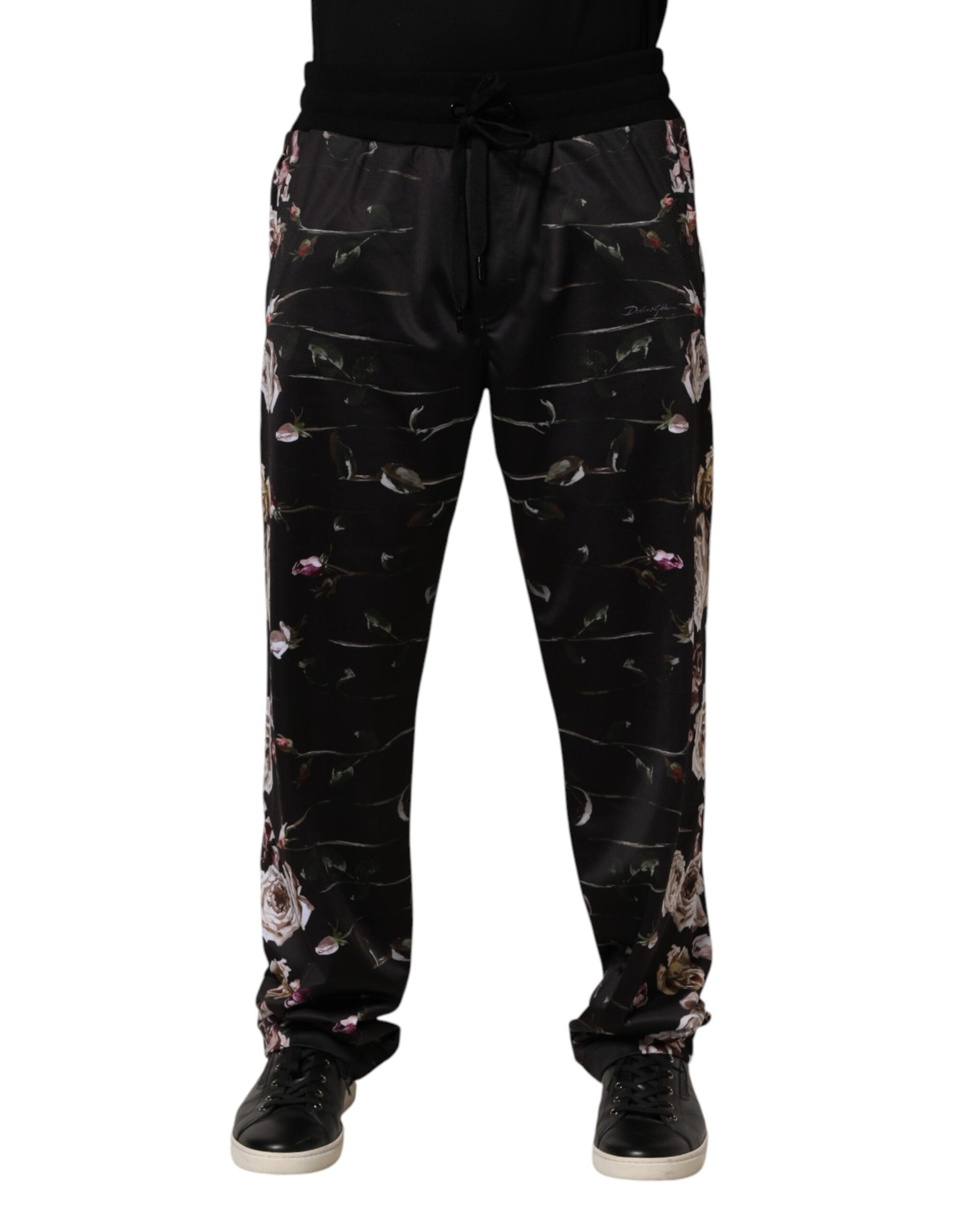 Dolce & Gabbana Black Floral Straight-Leg Chino Trouser Pants